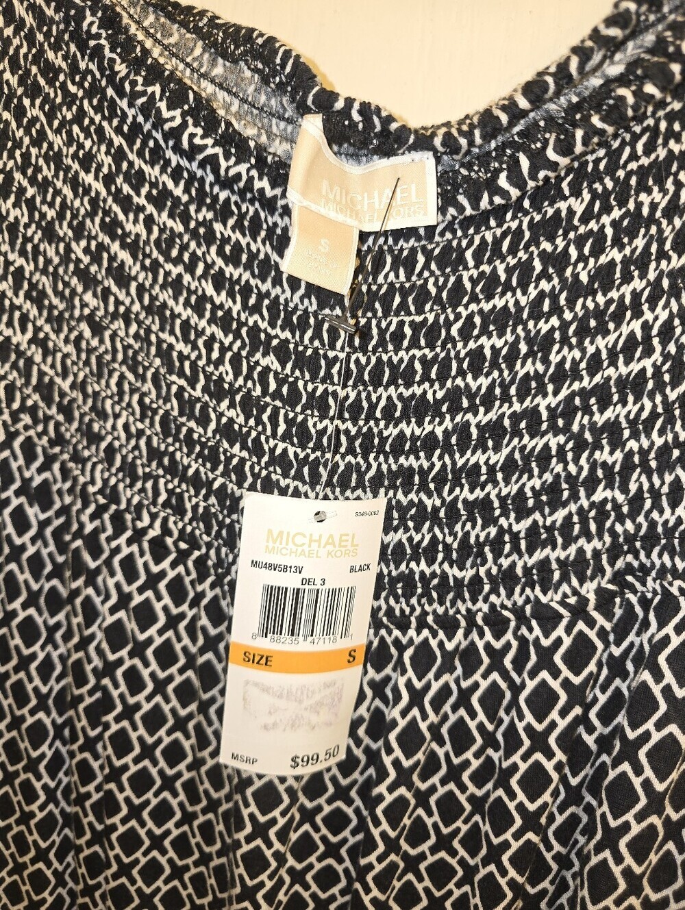 NWT! Michael Kors Strapless Black & White Smocked Maxi Dress - Picture 4 of 5
